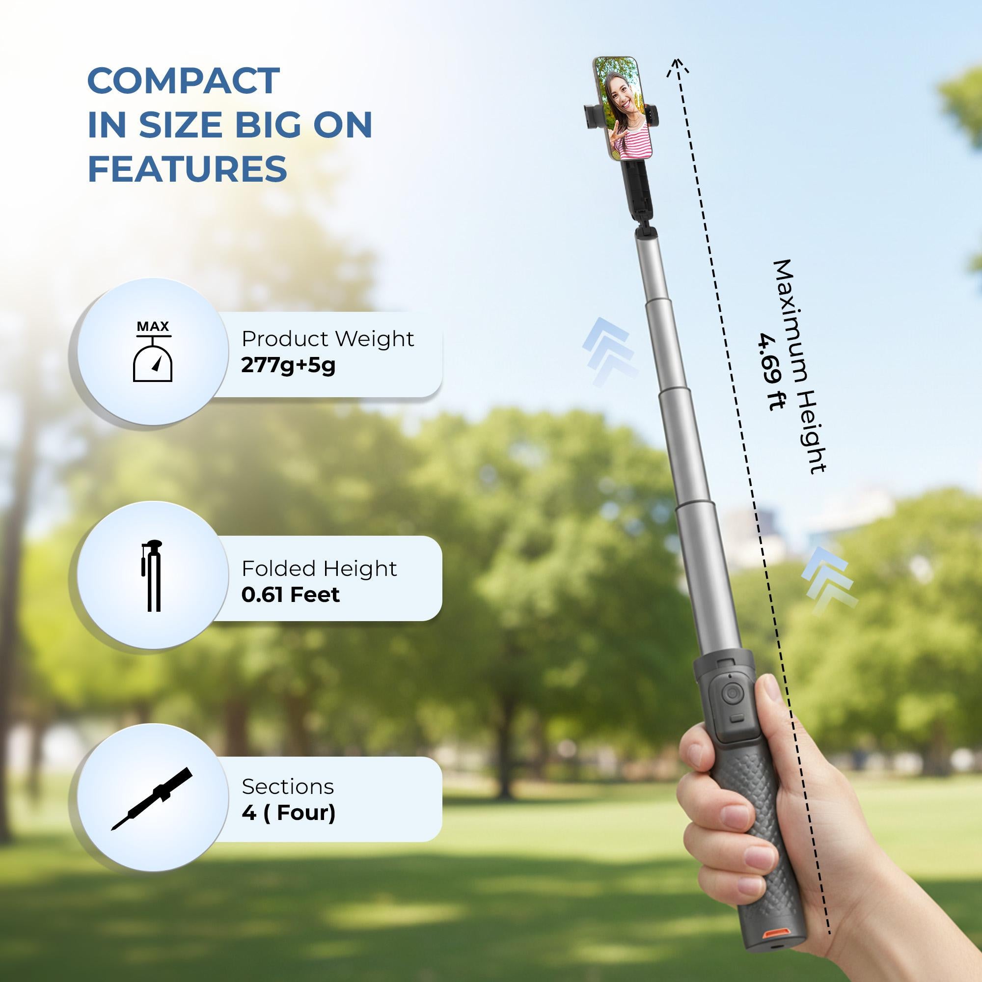 Digitek (DTR 470SS) Foldable Tripod Selfie Stick with Wireless Remote & 3 Leg Tripod Base, 4.67 Ft Max Height, 360 Degree Rotation, Use with Smartphone for Vlogging, Reels, Travel & Content Creation