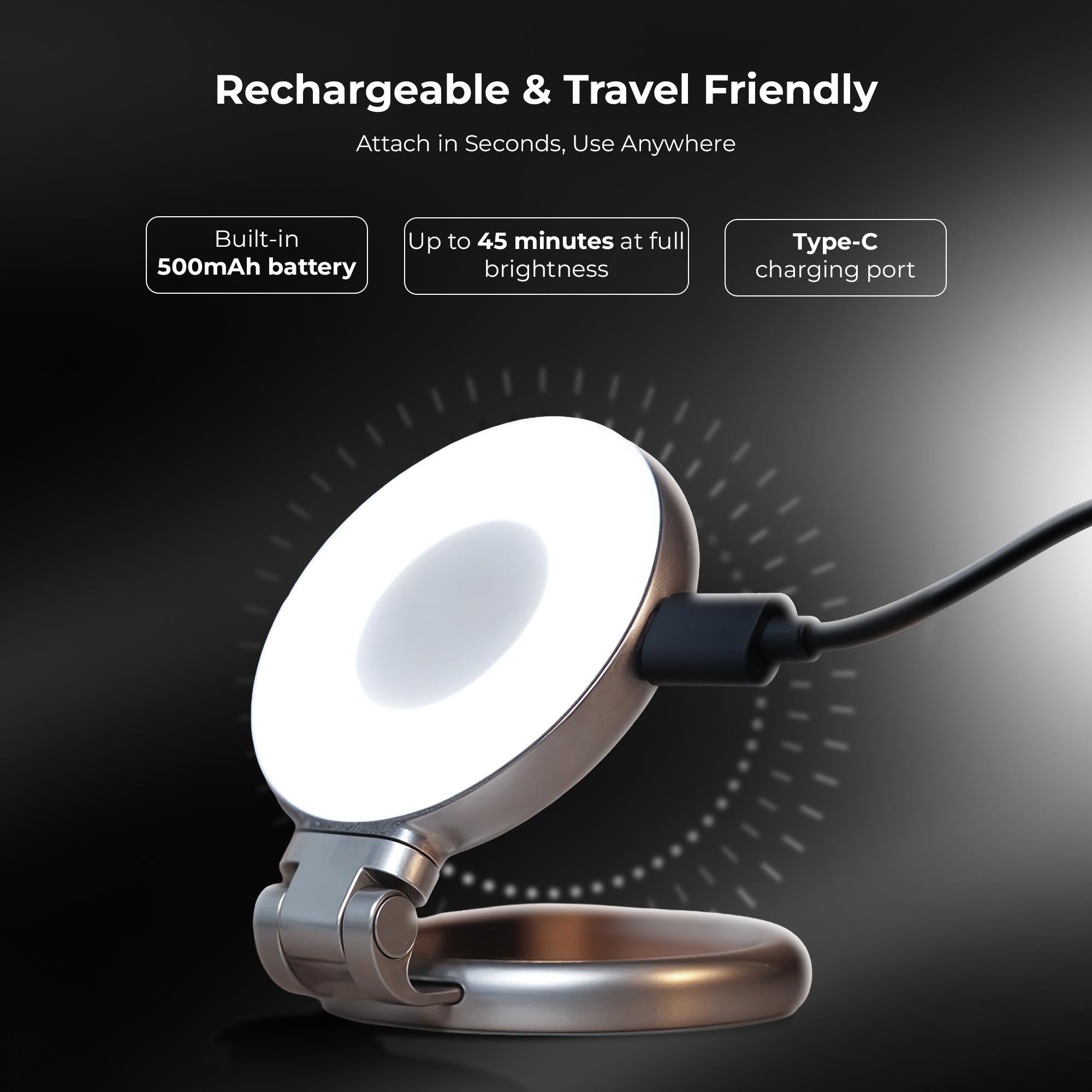 Digitek (DRL 3W) Magnetic Selfie Ring Light with Makeup Mirror, 3 Color Modes 2700K, 5600K, 7500K, 360° Rotation & 180° Pan, Type-C, Use with Smartphones, Laptops & Tabs for Vlogs, Meetings & Makeup