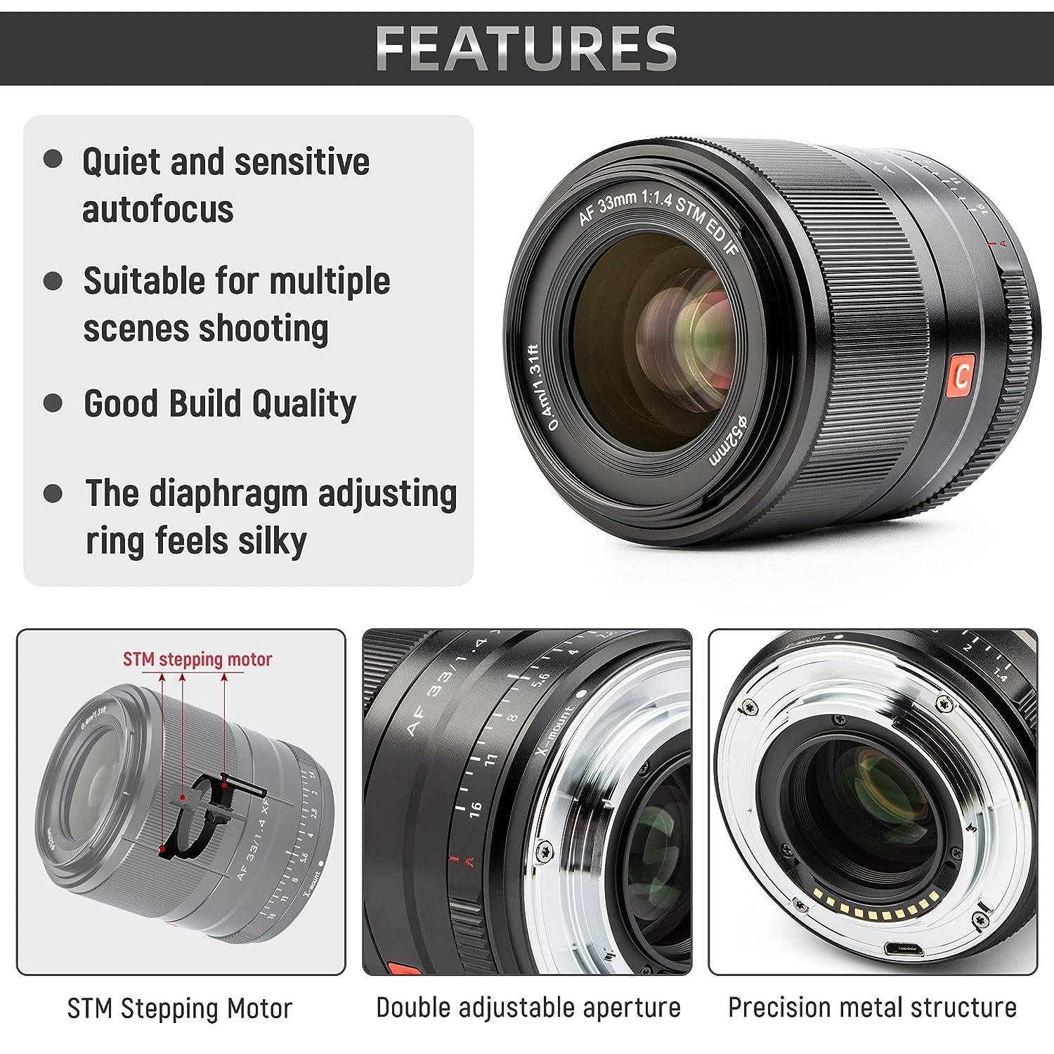 VILTROX 33mm 1.4 fujifilm AF 33mm F1.4 XF Auto Focus Fixed Focus Lens for Fujifilm Fuji X-Mount Camera X-T3 X-T2 X-H1 X20 X-T30 X-T20 - Digitek