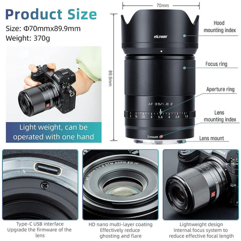 VILTROX 35mm f1.8 Nikon z Lens, Full Frame Z Mount Lens for Nikon Zfc Z5 Z6 Z7 II Z50 - Digitek