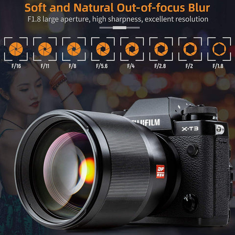 VILTROX 85mm f1.8 Fuji x Mount Lens AF Auto Lens Portrait Fixed Focus Lens for Fujifilm Fuji X Mount Camera X-T3 X-T2 X-T30 X-T20 X-T10 X-T100 X-PRO2 (Black) - Digitek