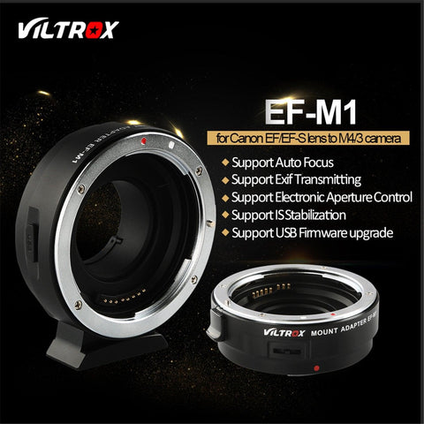 VILTROX EF-M1 Auto Focus Exif Lens Adapter for Canon EOS EF EF-S Lens to Micro Four Thirds EF-M43 cameras Camera GH4 GH5 GF6 GF1 GX1 GX7 E-M5 E-M10 E-PL5 - Digitek
