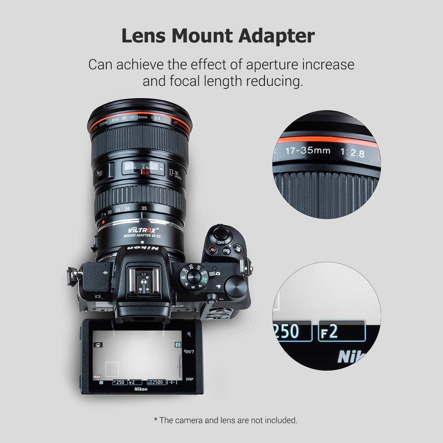 VILTROX EF-Z2 Auto Focus Lens Mount Adapter USB Upgraded with 1/4 inch Screw Hole Tripod Base Compatible with Canon EF Lens to Nikon Z6/Z7/Z50 Z-Mount Camera (Viltrox Mount Adaptor EF-Z2 Speed Booster) - Digitek