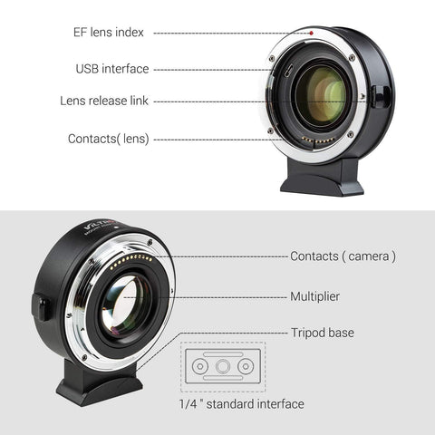 VILTROX EF-Z2 Auto Focus Lens Mount Adapter USB Upgraded with 1/4 inch Screw Hole Tripod Base Compatible with Canon EF Lens to Nikon Z6/Z7/Z50 Z-Mount Camera (Viltrox Mount Adaptor EF-Z2 Speed Booster) - Digitek