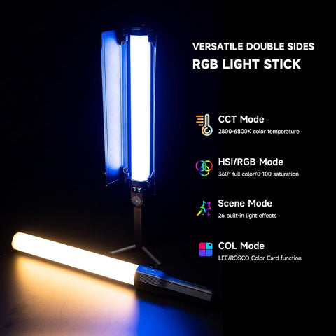 VILTROX H18 RGB LED Light Stick, 18W 2770Lux/0.7m CRI 95+ Double-Sided Handheld RGB Tube Light Wand with Barn Door App Control for Photography Video Lighting, 2800-6800K 360° Full Color 26 FX Effects - Digitek