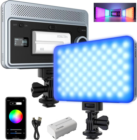 VILTROX Sprite 15C RGB LED Panel Light, App Control Portable Key Light w NP-F550 Battery Type-C Charging CRI95+ 360° Full Color 2800-6800K LED Camera Video Light Kit for Portrait Photography Streaming - Digitek