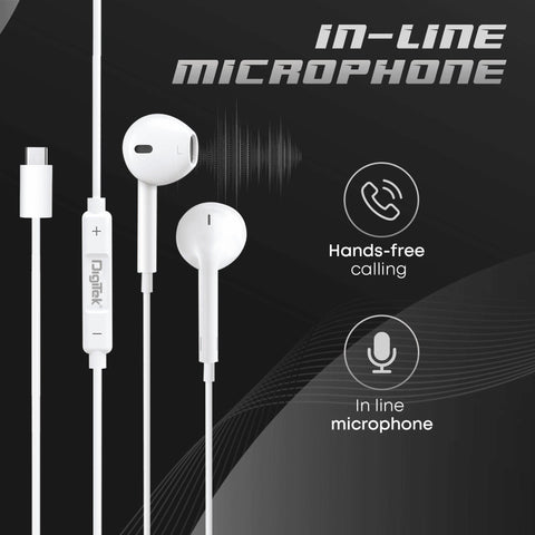 Digitek (DE-044 C) in-Ear Type C Wired Stereo Earphone with Mic, Premium Sound Quality with Noise Cancelling Earphones (White) - Digitek