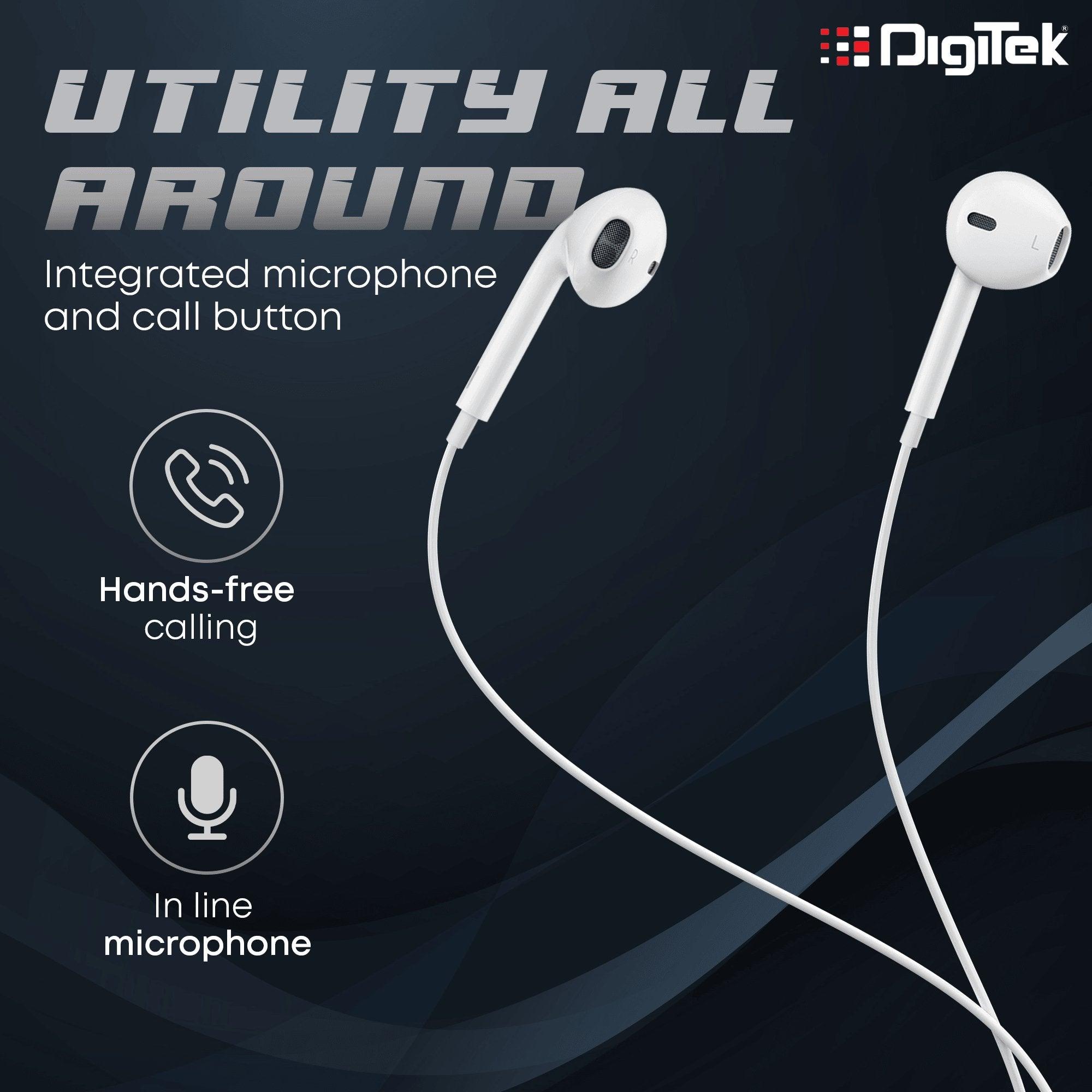 Digitek (DE 044) in-Ear Wired Stereo Earphone DE 044, Built-in Microphone, Tangle Resistant Cable(White) - Digitek