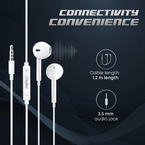 Digitek (DE 044) in-Ear Wired Stereo Earphone DE 044, Built-in Microphone, Tangle Resistant Cable(White) - Digitek