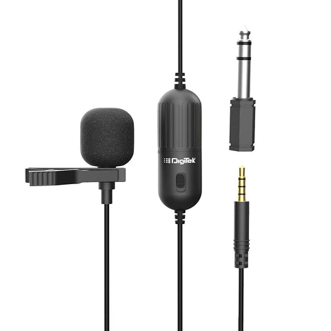Digitek (DM 01) Lavalier Condenser Microphone with Battery & 20ft Audio Cable for Smartphones | DSLR Cameras | PC with Omnidirectional Condenser for Content Creation | Vlogging | Recording | YouTube and More - Digitek