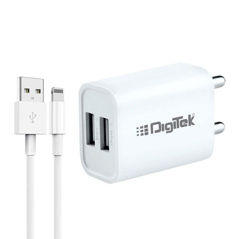 Digitek (DMC-026 LTC) Smart Fast Charger 2.4A Dual USB Adapter for Smartphone with 8 Pin USB Cable 2.4A - Digitek