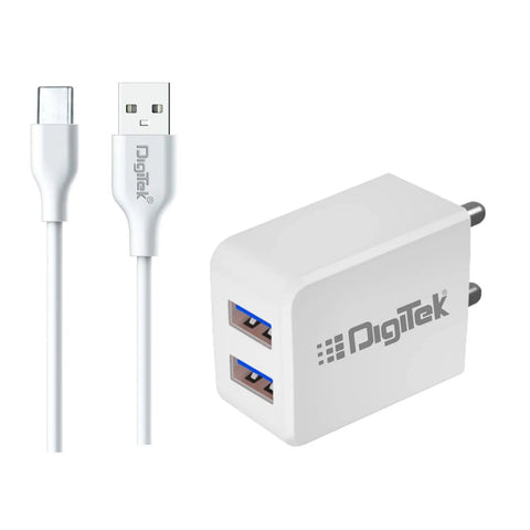 Digitek (DMC-101 Type-C) Dual Port USB Travel Charger 5V/3.1A Wall Charger, Fast Charging Adapter for Suitable for Smartphones, Tablet & Other USB Devices Like Bluetooth Speakers & Headphones. DMC-101 Type-C - Digitek