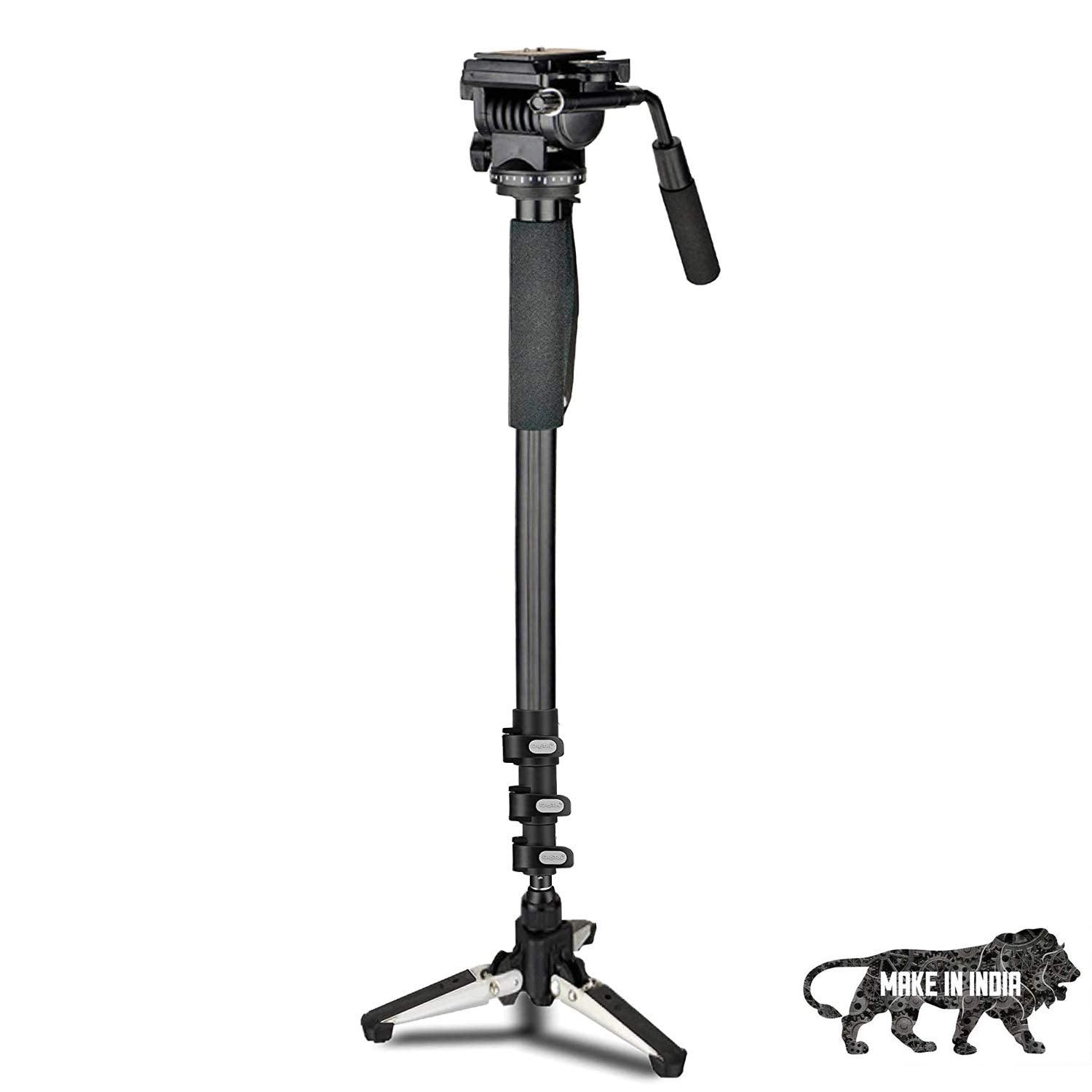 Digitek (DMP 60 TR) Lightweight Aluminum Telescopic Camera Monopod | With Pan Tilt Head | Tripod Base | For DSLR Video Cameras | Maximum Operating Height: 5.15 Feet| Maximum Load Upto: 5 kgs (Black/Red) (DMP60 TR) - Digitek