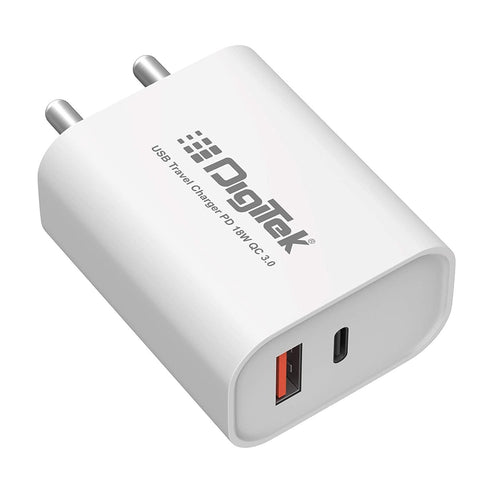 Digitek (DMQC PD-018) Smartphones, Tablet Pcs, Iphone, Ipod, Ipad Usb Travel Charger Pd 18 W Qc 3.0 For Worldwide Voltage, White - Digitek