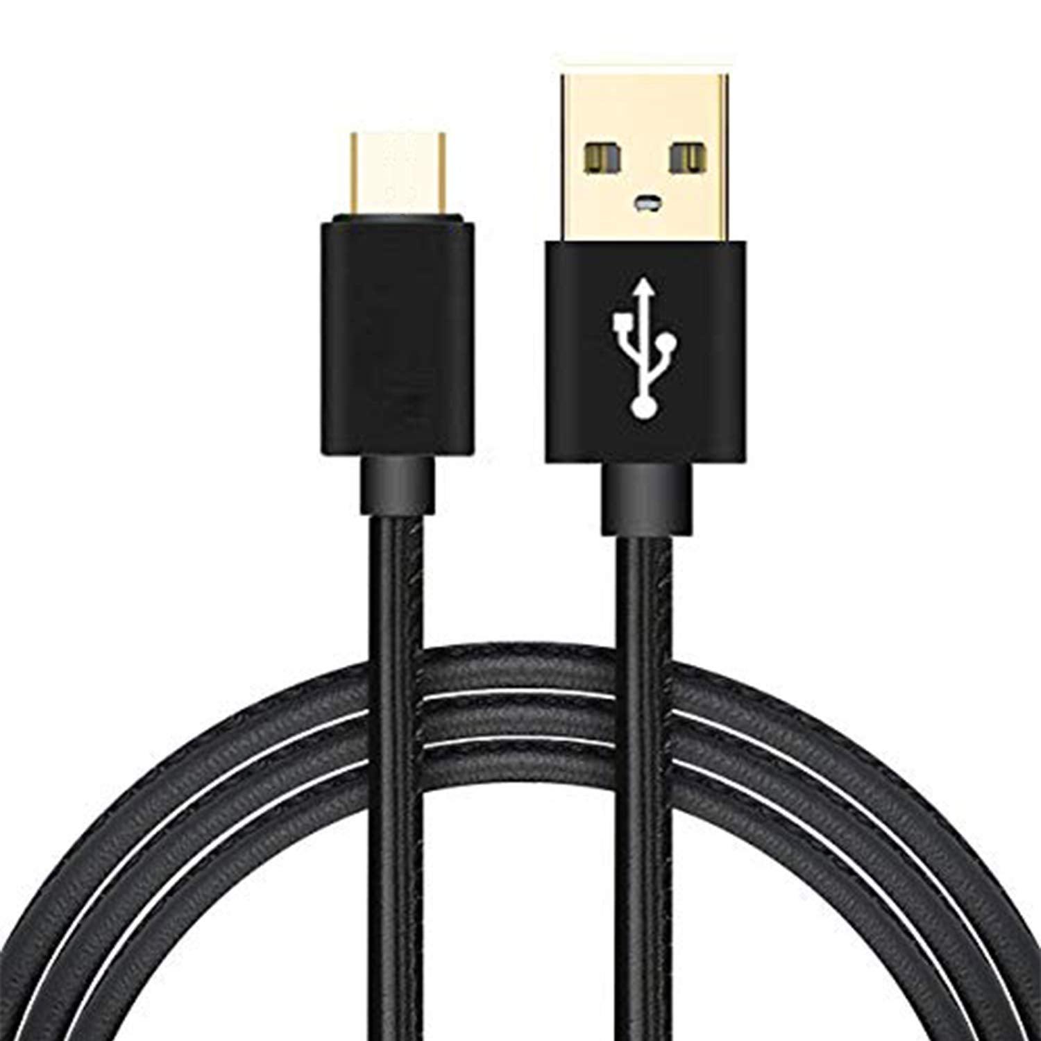 Digitek (DPC 1M C LBBLK) Platinum Leather Braided Rapid Charge & Data Sync Type C USB Cable [1 Metre, Black] - Digitek
