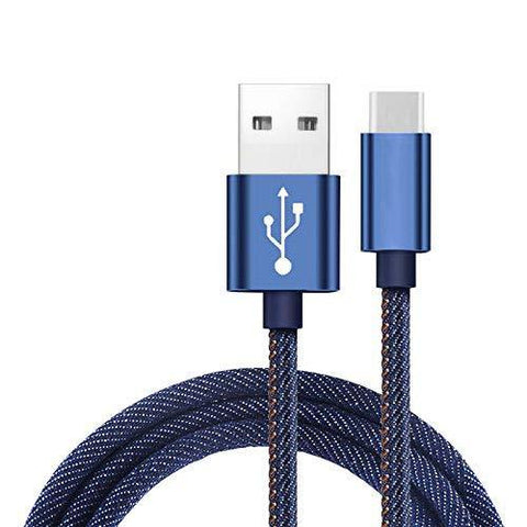 Digitek (DPC1M C JBBLU) Platinum Denim Braided Rapid Charge & Data Sync Type C USB Cable [1 Metre, Blue] - Digitek