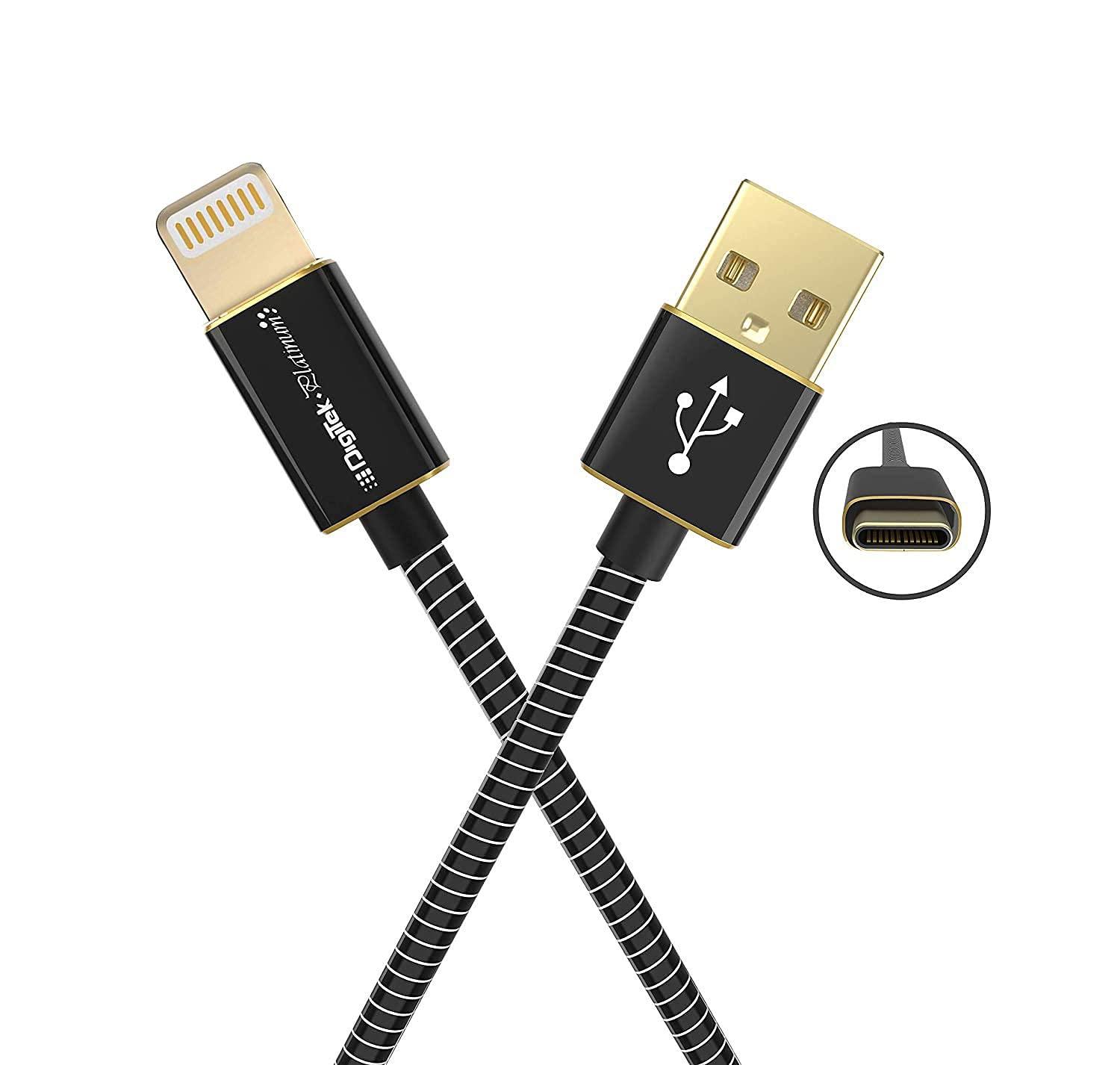 Digitek (DPC1M LTC MBBL) Platinum Metal Braided Rapid Charge & Data Sync USB Cable for iPhone, iPad - Digitek