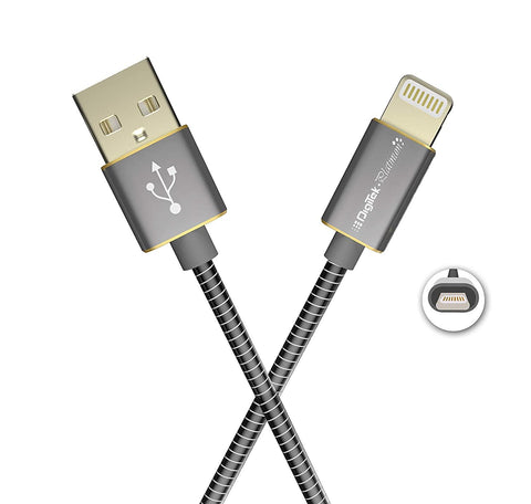 Digitek (DPC1M LTC MBSL) Platinum Metal Braided Rapid Charge & Data Sync USB Cable for iPhone, iPad - Digitek