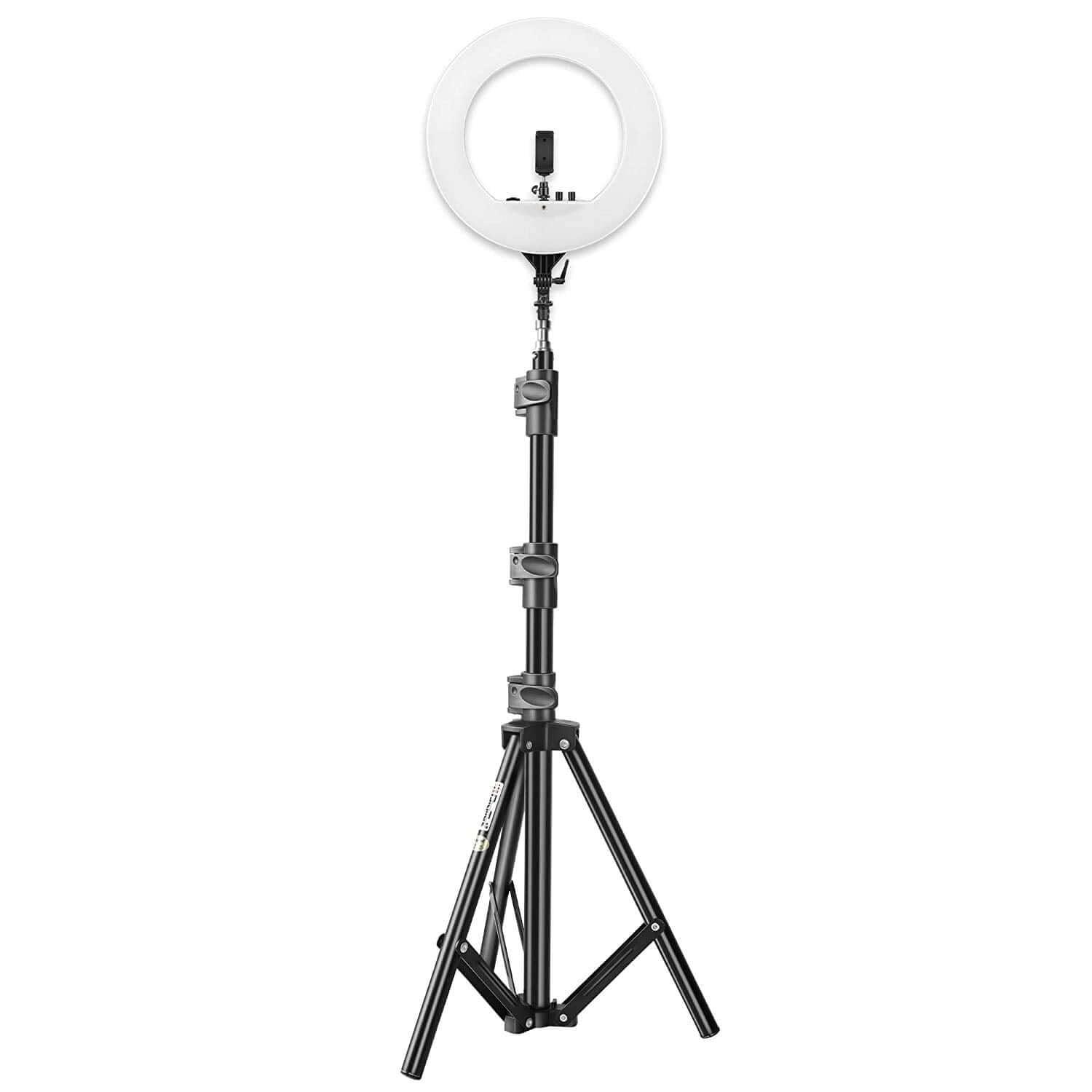 Digitek (DRL-18HC9) Professional 18" inch Ring Light with Stand | 2 Color Modes Dimmable Lighting | for YouTube Photo/Video Shoot Makeup & More | Compatible with iPhone/Android Phone & Camera, Black - Digitek
