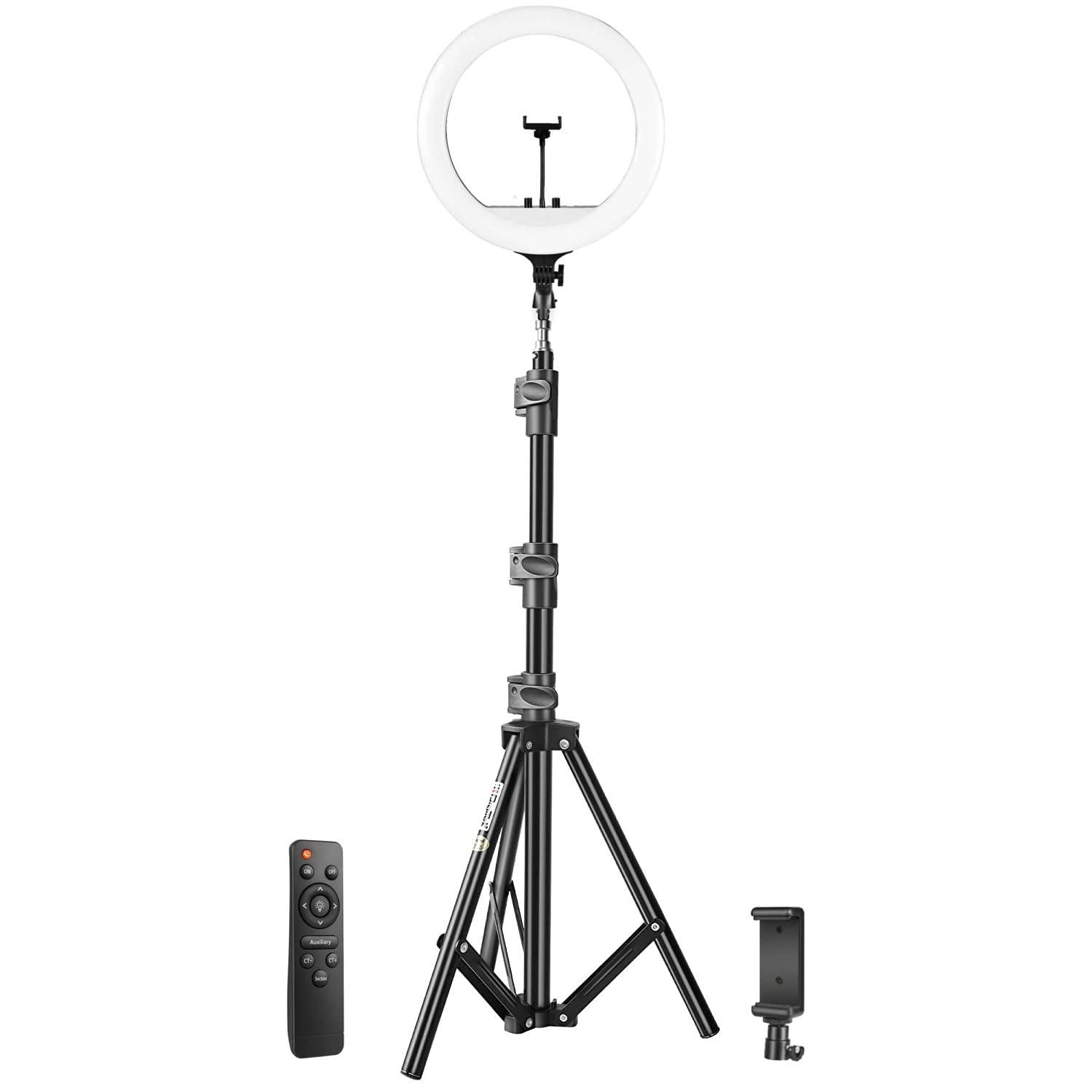 Digitek (DRL18RT C9) Professional 46cm LED Ring Light with Remote & 250cm Light Stand, Runs on AC Power with No Shadow apertures, Ideal use for Makeup, Video Shoot, Fashion Photography & Many More - Digitek