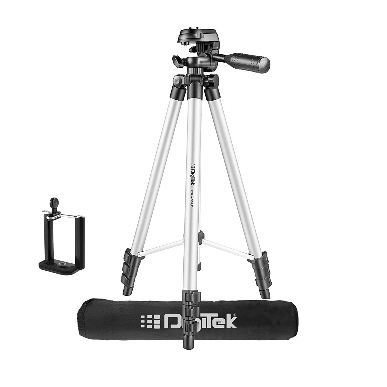 Digitek (DTR 455 LT) (51 Inch) Tripod for Smartphones & Cameras with Mobile Holder and Carry Bag, Max Operating Height - 4.26 Feet, Load Capacity-3 Kg, Lightweight & Sturdy Tripod with Adjustable 3 Way Pan Head - Digitek