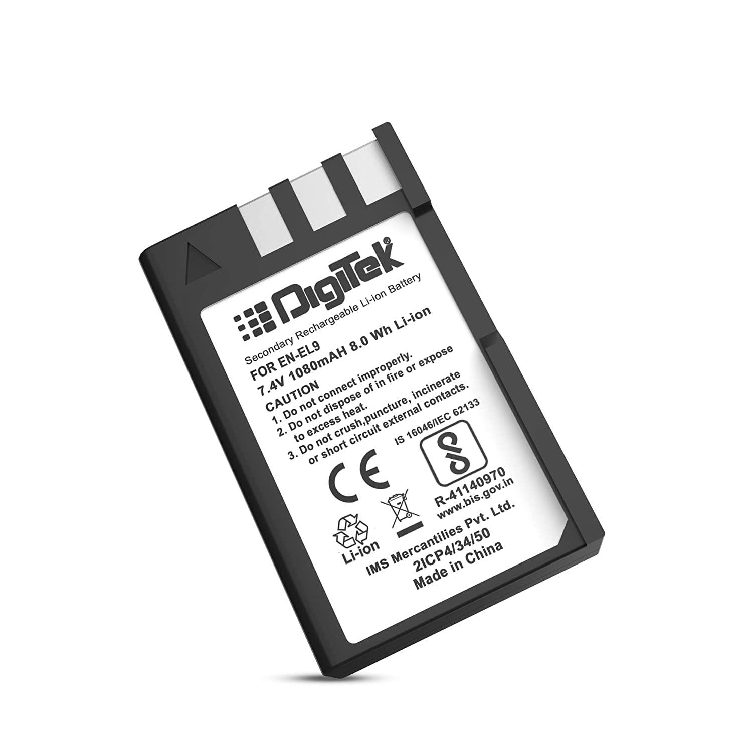 Digitek (ENEL9) 1080 mAh Secondary Rechargeable Battery Packs for Digital Camera, Compatibility - D3000, D5000, D40, D50, D60, D6R1, D3X, D40X, SLR - Digitek