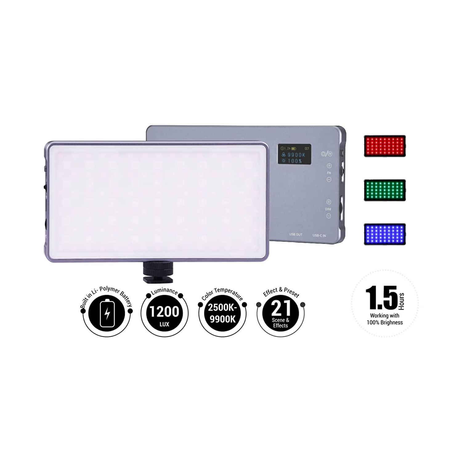 Digitek (LED-D135N ML RGB) Portable Professional RGB LED Video Light with 21 Preset Effects & 4000mAh Battery, Multi Scene Lightening & Colour Temperature & Brightness Control - Digitek