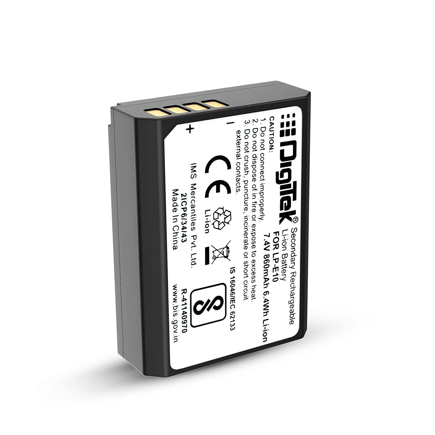 Digitek (LP E10) Lithium-ion Rechargeable Battery for DSLR Camera, Compatibility - EOS 1100D, EOS 1200D, EOS Rebel T3, EOS Rebel T5, X50 & EOS Kiss - Digitek