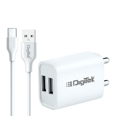 Digitek Smart Fast Charger 2.4A Dual USB Adapter for Smartphone (with C Type Data Cable 2.4A) DMC-026 C - Digitek