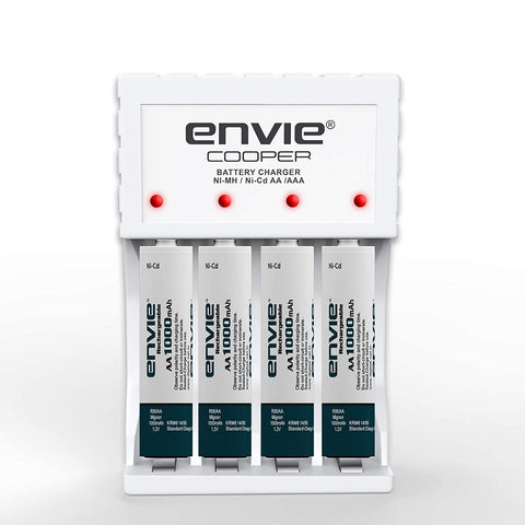 ENVIE (ECR 20 MC+4xAA1000) Standard Rechargeable Battery Charger for AA & AAA Ni-mh/Ni-Cd, LED Indicator, 600MA Output Current, with 4xAA1000 Rechargeable Batteries - Digitek