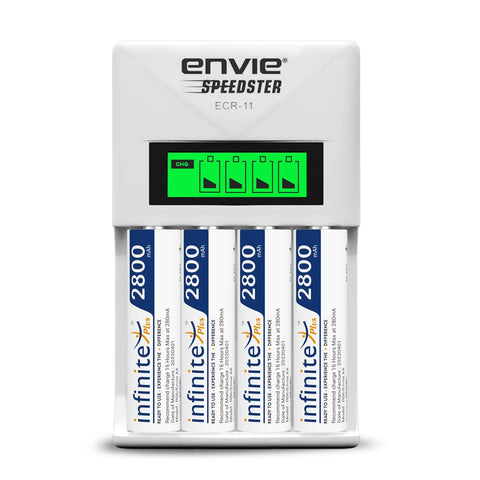 ENVIE (ECR11+AA2800 4PL) Speedster Rechargeable Batteries Charger for AA & AAA with 4x2800mah Batteries (with LCD Display) - Digitek
