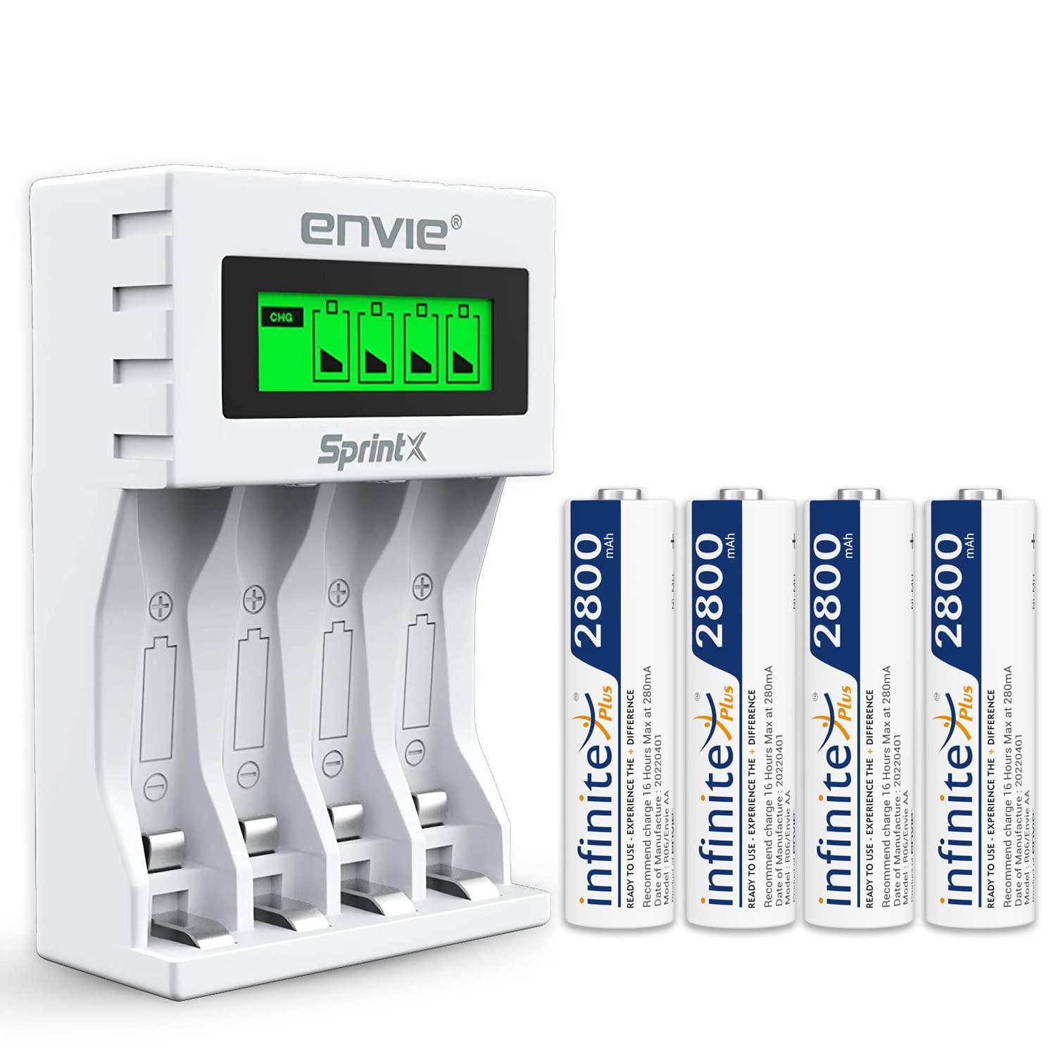 ENVIE (ECR11MC + 2800 4PL) SprintX Ultra Fast Rechargeable Batteries Charger for AA & AAA Ni-MH with 4xAA2800mah Rechargeable Batteries, with Over Charge Protection - Digitek