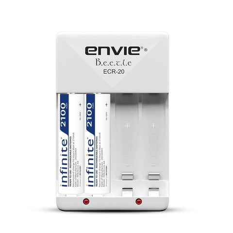 ENVIE (ECR20AA21002PL) High Speed Wall Plug Charger ECR 20 for AA & AAA Ni-mh/Ni-cd Rechargeable Batteries | 2000MA Output Current | with 2 AA2100 Ni-mh Batteries - Digitek