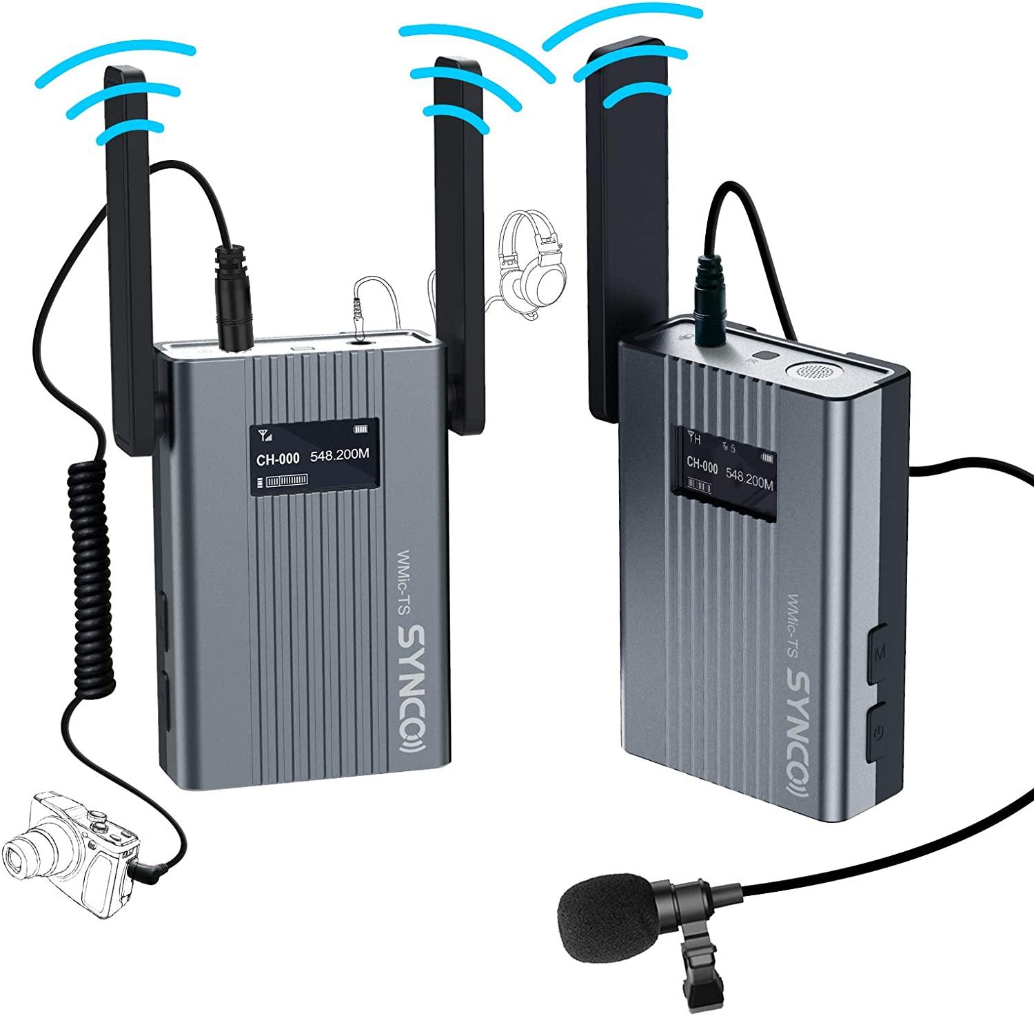 SYNCO-(TS-Mini)-UHF-Wireless-Lavalier-Microphone-System, 1 Transmitter 1 Receiver Mic 60 Channels Real-time Monitoring 492ft for Smartphone, DSLR/Mirrorless, Camcorder, Laptop, Tablet - Digitek